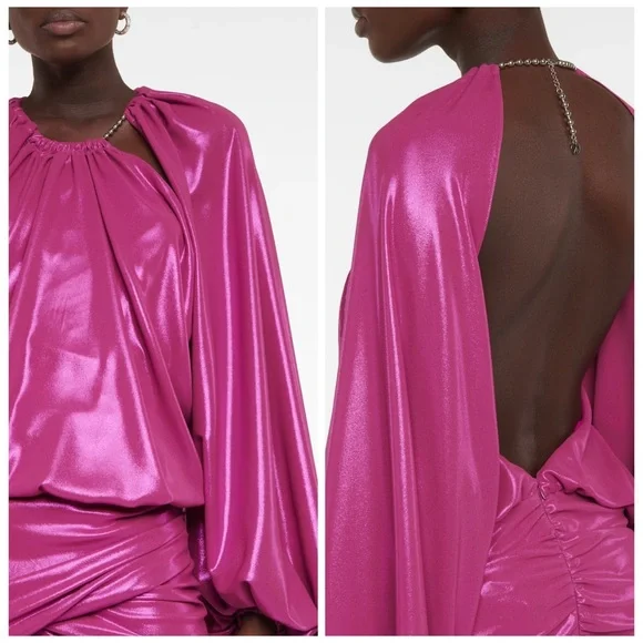 THE ATTICO Karen Mini Dress Pink Violet Lamé Cutout Cocktail US 4 IT 40 chain - Picture 3 of 16